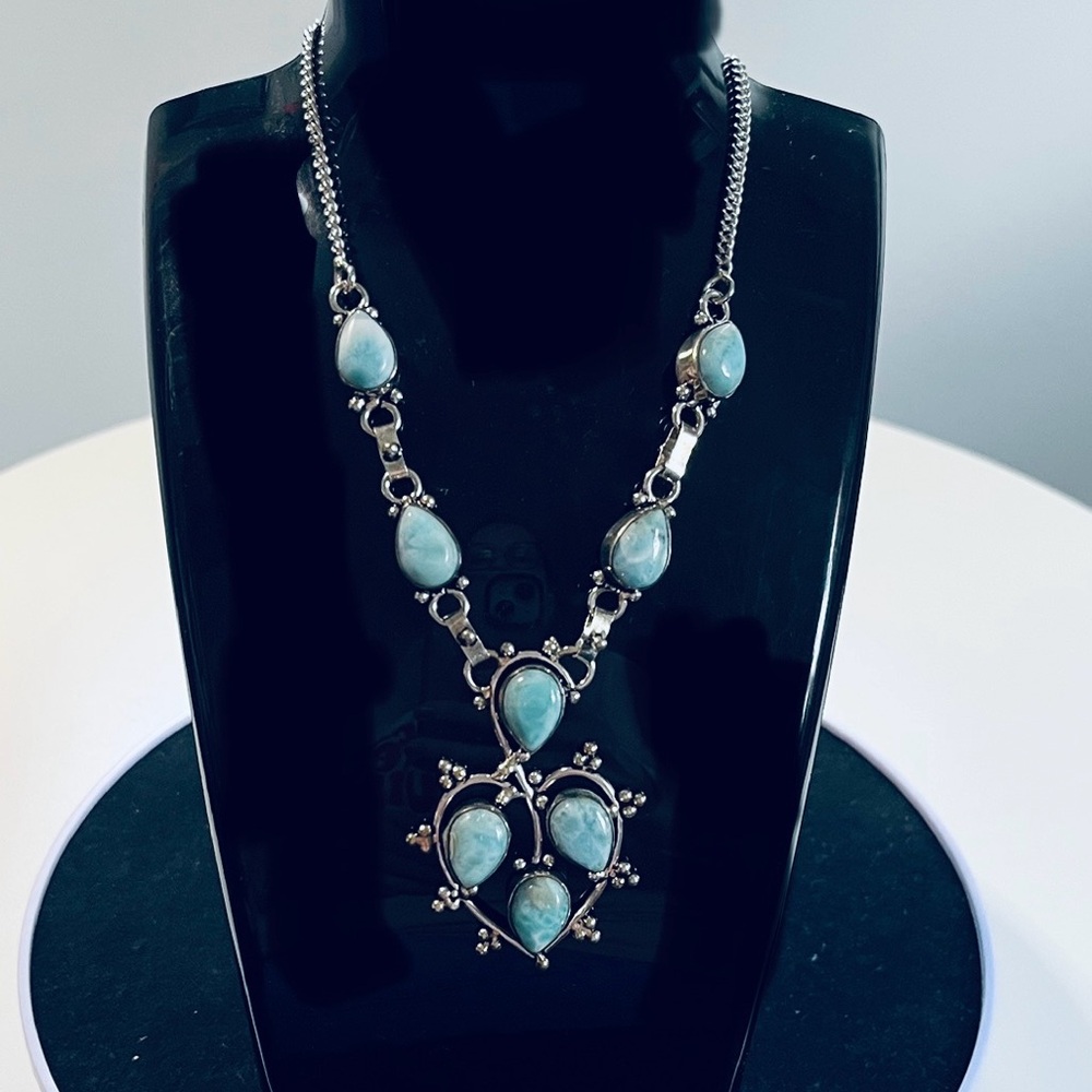Caribbean Larimar 925 Sterling Silver Necklace EUC Retail $175